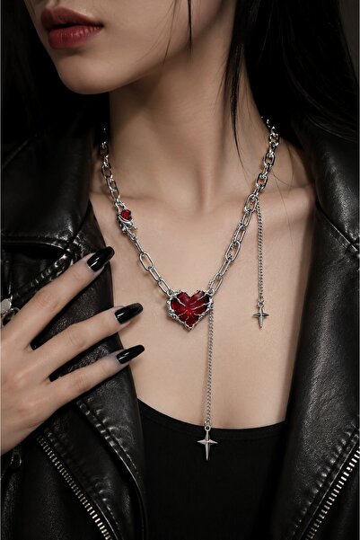 KİRAZ ÇİÇEĞİ JEWELRY Kore tarzı GOTİK KALP KOLYE