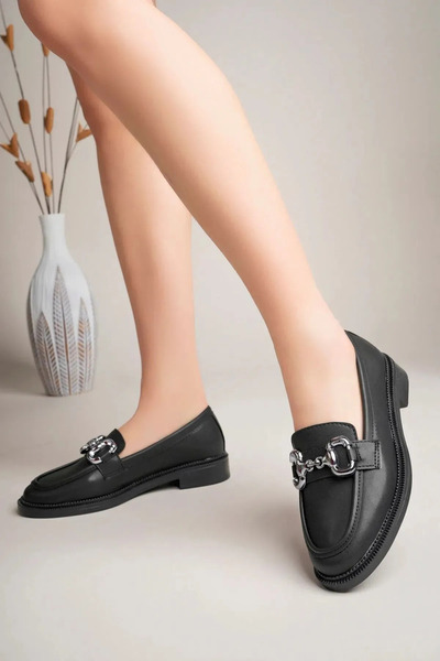 Günlük Kadın Hafif Rahat Tokalı (Kolej) Loafer Ayakkabı Siyah