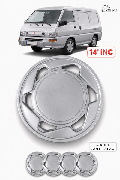 YONGA OTO AKSESUAR Mitsubishi L300 14 İnç Jant Kapağı 4'lü Set Gümüş + 4 Ambl...