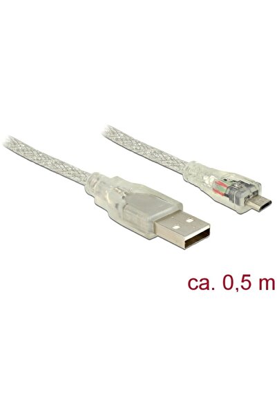 DELOCK Cablu USB 2.0 Tip-A tată > USB 2.0 Micro-B tată 0,5m transparent