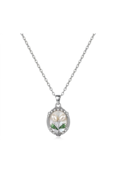 Siya Silver Non-Tarnishing Double Pearl Floral Necklace