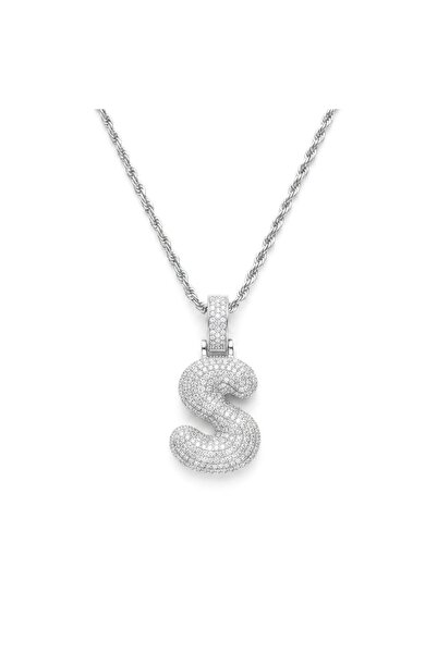 Siya Silver Zircon Stone Twist Chain Chubby Letter Balloon Necklace