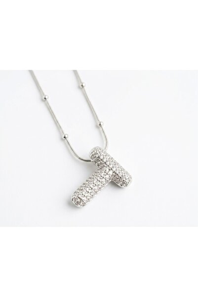 Siya Silver Non-Tarnish Steel Zircon Stone Balloon Necklace-Silver Color