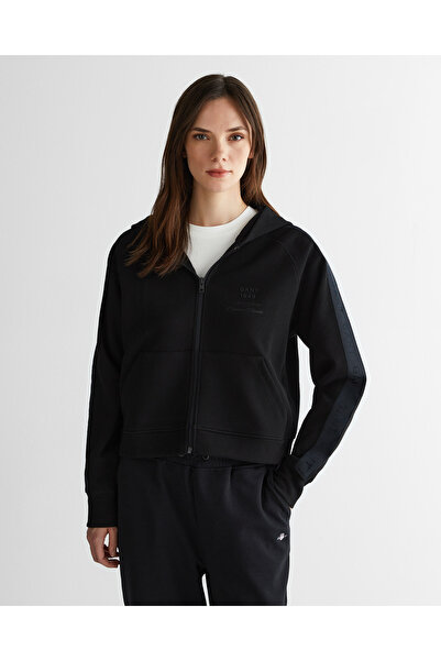 Gant Kadın Siyah Fermuarlı Kapüşonlu Sweatshirt