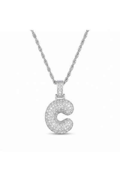 Siya Silver Zircon Stone Twist Chain Chubby Letter Balloon Necklace