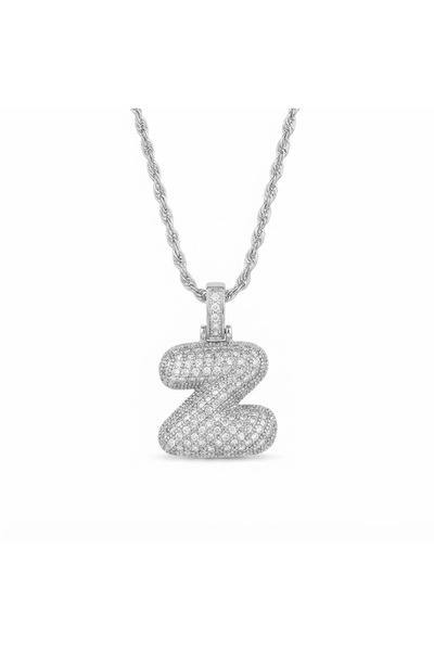 Siya Silver Zircon Stone Twist Chain Chubby Letter Balloon Necklace