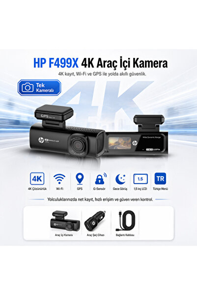 HP F499x 4K LCD Ekran Wi-fi Tekli Araç İçi Kamera (RESMİ DİSTRİBÜTÖR GARANTİLİ )
