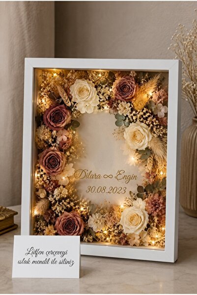 hobicehayaller 25x35 Cm Isimli Ledli Derin Anı Çerçevesi! Yeni Moda Gül Kutul...