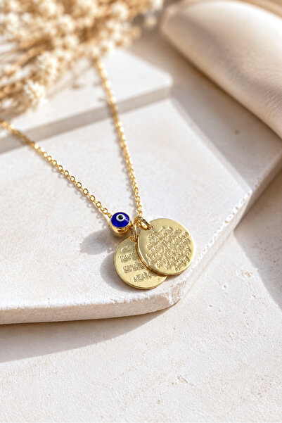 Spossy Silver Jewelry 925 Ayar Gümüş, Gold, Ayet-el Kürsi Dua Yazılı Kolye
