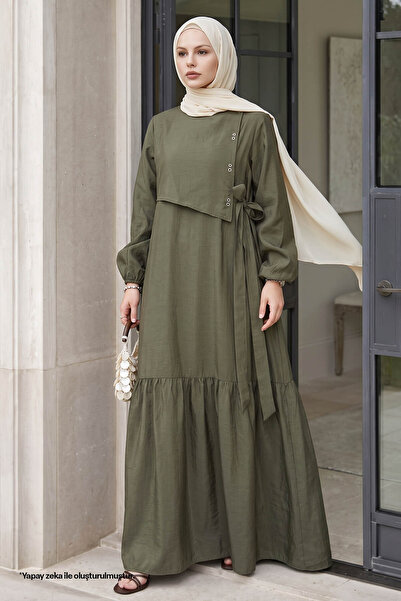 InStyle Khaki Dress with Bird's Eye Detail
