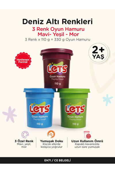 Lets Oyun Hamuru Seti 3'lü – Deniz Altı Renkleri Let's