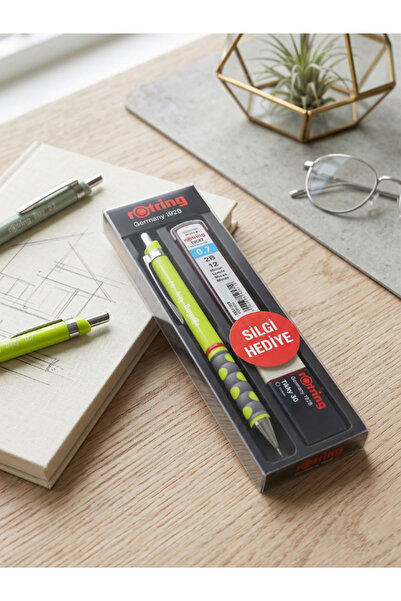 Rotring Tikky Versatil Lemon Green Tip Pen 3-Piece School Set Eraser Gift