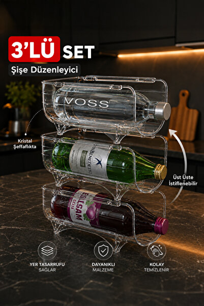 Porsima L-00608 Dolap içi Şişe Organizeri Kat Kat İstiflenebilir Buzdolabi Dü...