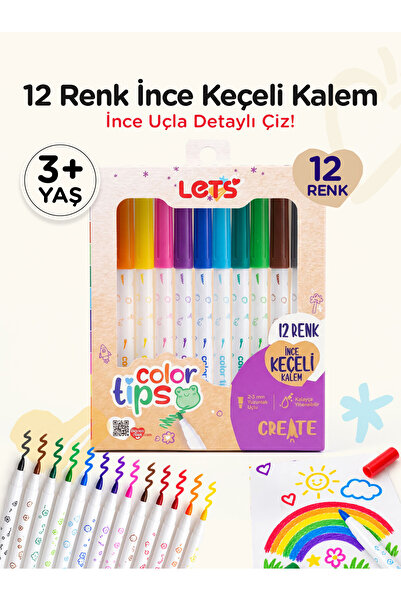 Lets Let’s Color Tips İnce Keçeli Kalem Seti | 12 Renk