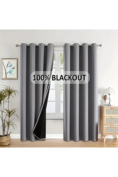 Choice13 Grommet Top 2PC W93XH114CM Grey 2pcs 100% Blackout Curtains - Curtai...