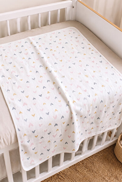 Rocha Baby Heart Patterned 100% Cotton Baby Blanket Soft Textured Daily Use