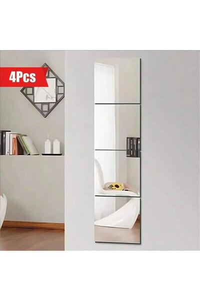Choice 4pcs 20cm Silver 4pcs Self-Adhesive Acrylic Mirror Wall Stickers - Fle...