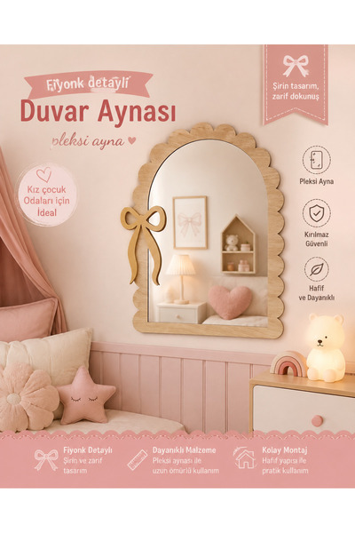mdmetadesign Fiyonk Desenli Ahşap Ayna (MDF)