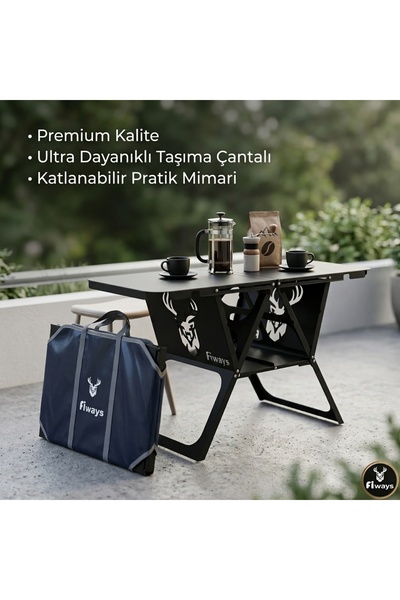 FİWAYS AXIS Katlanır Metal Kamp Masası - Ultra Dayanıklı Taşıma Çantalı Balko...