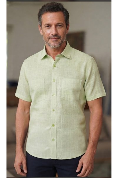 Grand Star 100% Cotton Short Sleeve Classic Men's Shirt with Double Pockets