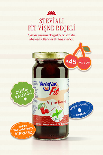 Yenigün STEVİALI FİT Vişne Reçeli %45 Meyve - 280 gr