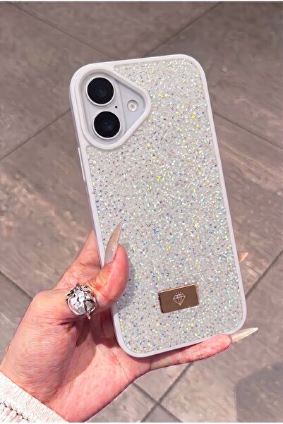 KVK PRİVACY iPhone 16 Uyumlu Beyaz Taşlı Işıltılı Silikon Kılıf – Şık Tasarım...