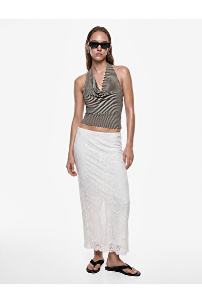 Koton Slim Fit Regular Waist Midi Slit Lace Skirt
