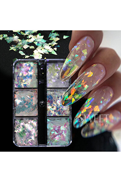 Choice F1915 6 Grids AB Iridescent Nail Glitter Flakes Irregular Aurora Spark...