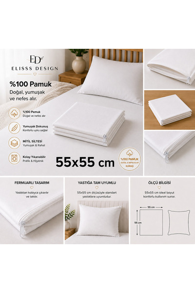 Elisss Design Throw Pillow Cover, Cushion Cover 55X55 cm 100% Cotton