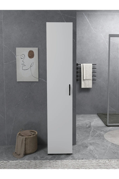 IRMAK DÜNYASI Çok Amaçlı Dolap Tek Kapaklı Dolap 5 Raflı Banyo Dolabı Mutfak Kiler Dolabı Beyaz Erzak Dolabı