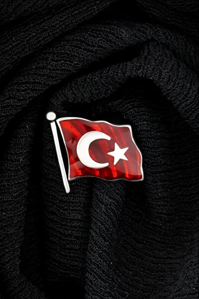 Silverplus Mineli Türk Bayrağı Gümüş Rozet