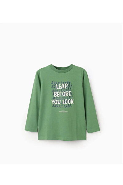 Zippy Μπλούζα μακρυμάνικη αγόρι "Leap Before You Look" πράσινη