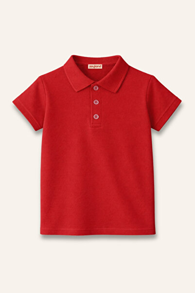 Zeyland Kız Erkek Çocuk Kısa Kollu Polo Yaka Tshirt - Kırmızı