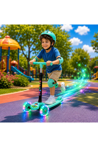 PROCART Trotinetă pliabilă, 3 roți cu lumini LED multicolore, reglare pe înăl...