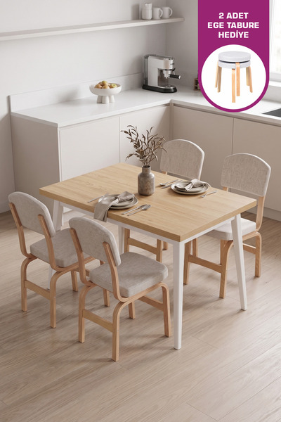 VİLİNZE Ege Sandalye Avanos Ahşap Mdf Mutfak Masası Takımı - 70x120 Cm