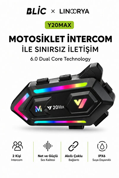 linarya BLIC Y20 MAX Bluetooth Eşleşmeli Motosiklet Kask Kulaklığı İntercom Kulaklık
