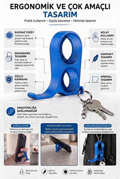 Telefon Tutucu Parmak Aparatı – Kaymaz Ergonomik Telefon Arkası Tutma Standı