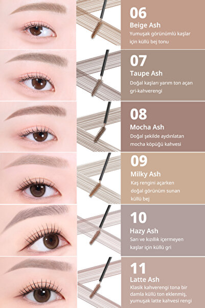 PERIPERA Renklendirici ve Sabitleyici Kaş Maskarası Speedy Skinny Brow Mascara 05 Peony Ash