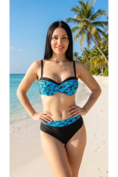 hazelin Set bikini pentru femei, albastru, negru, cu model, căptușit, mărime ...