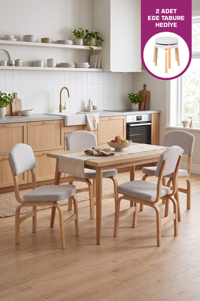 VİLİNZE Ege Sandalye Avanos Ahşap Mdf Mutfak Masası Takımı - 70x120 Cm
