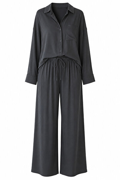 FEG STORE Anthracite Modal Fabric Comfortable Fit Oversize Shirt Pants Bottom...