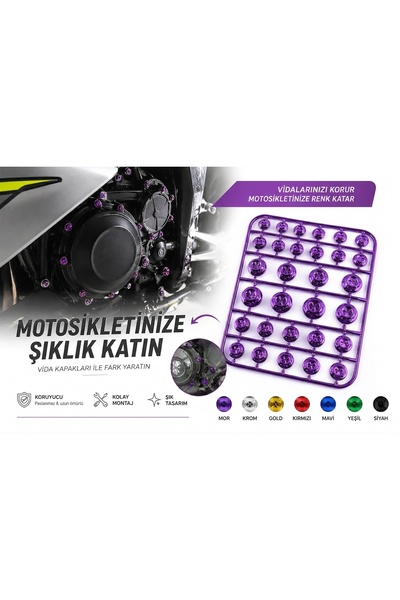 ttr motors Motosiklet Vida Süsleme Kapağı Mor Tüm Modeller