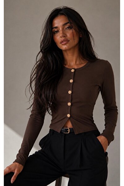 Be Best Women's Brown Crew Neck Cardigan Be495