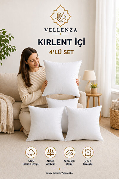 Vellenza 4 Adet Kırlent İçi Silikon Elyaf Dolgulu Dekoratif İç Yastık Dolgun ...