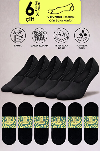 SOCKSOP Siyah Bambu Babet Çorap 6'lı Paket Sertifikalı