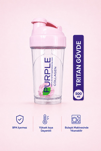 Purple Collagen Shaker 500ml Şeffaf | BPA İçermez Matara, Yüksek Isıya Dayanı...