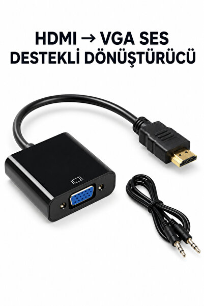 CONOCER HDMI To VGA Çevirici Adaptör Ses Destekli AUX Çıkışlı USB Güç Destekl...
