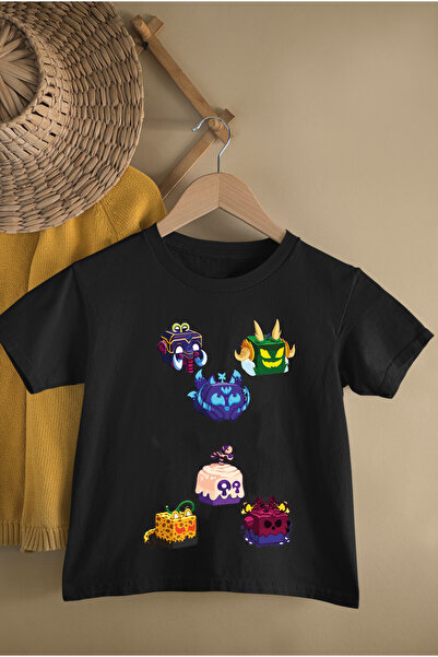MAGORS Blox Fruits Printed Cycling Collar Cotton Short Sleeve Children's Tshirt