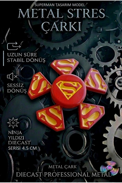 OYUNCAKSAHİLİ Stres Çarkı Metal Süpermen Logo Yazılı Model Uzun Dönüş 5li Sup...