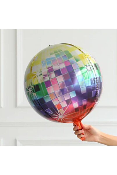 partidolu 50x50 cm 4D Hologram Baskı Multi Renk Disko Topu Balon 1 Adet Yılba...